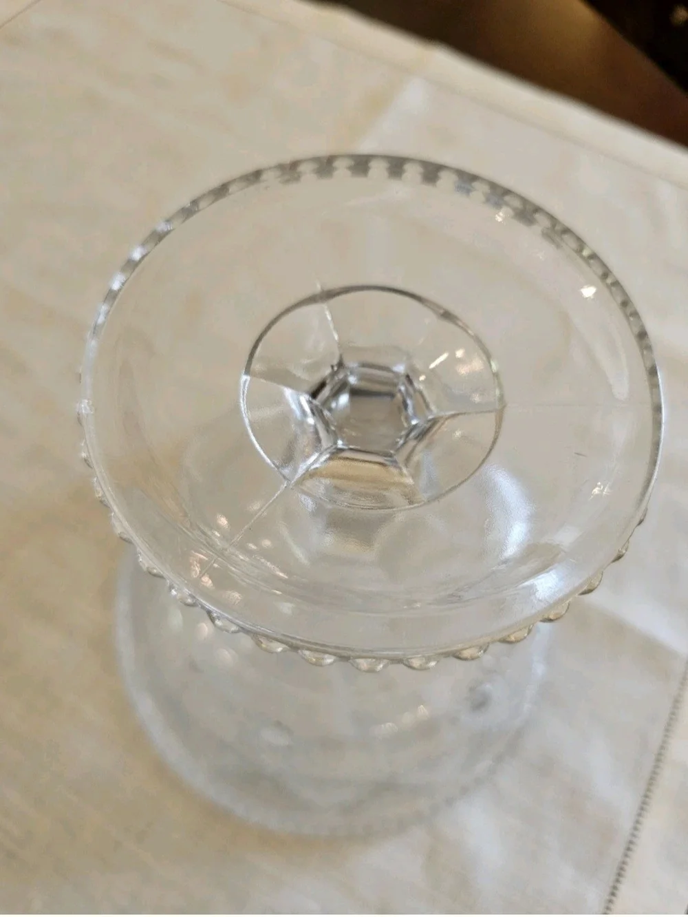 Antique Indiana Glass Teardrop & Tassel Clear Compote Pedestal Dish Candy Nut 6